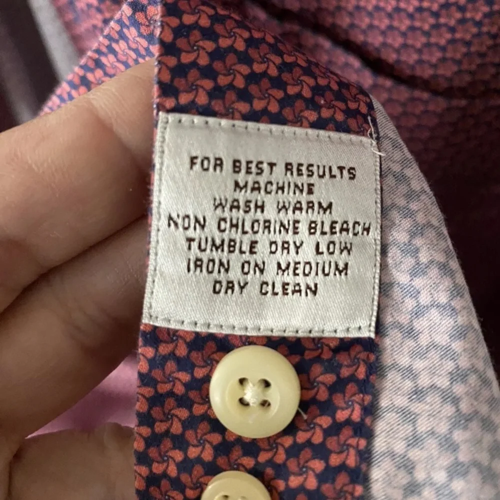 Peter Millar Geometric Men’s Button Down Long Sleeve Size XL Red Shirt - Picture 8 of 8